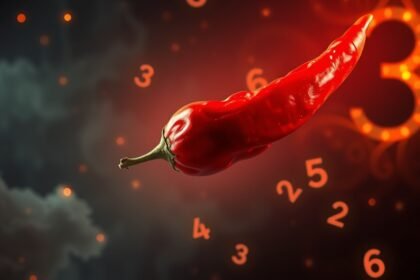 Peperoncino rosso simbolo di passione e rabbia con numeri fortunati.