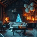 Interno affascinante di una stanza con decorazioni classiche e palloncini bianchi