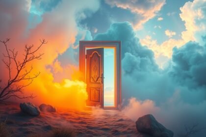 Immagine di una porta aperta tra le nuvole, simbolo di nuove opportunità.