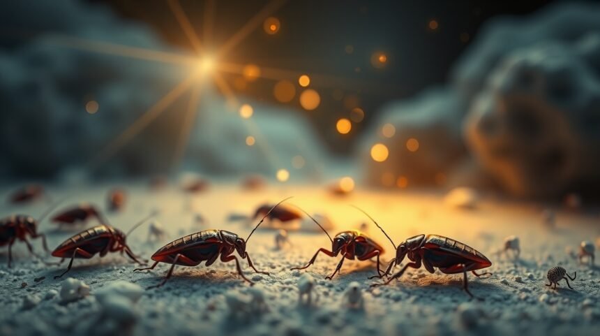 Piccoli scarafaggi che simboleggiano fastidi quotidiani.