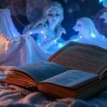 Libro aperto su messaggi onirici con candele e decorazioni