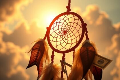 Un sogno rappresentato da un cattura sogni con banconota e sole