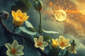 Fiori di zucchine sotto la luna che simboleggiano fertilità e bellezza