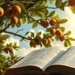 Fichi fioroni su un albero e un libro aperto in un giardino