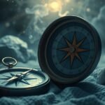 Bussola su un fondale misterioso, simbolo di orientamento e paure.