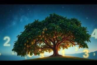 Albero di fico illuminato con numeri fortunati sullo sfondo