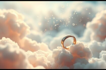 Fede nuziale tra nuvole, simbolo di amore e unione