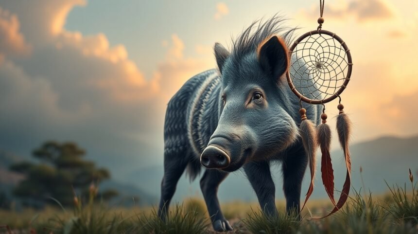 Cinghiale calmo con un sogno intrecciato per il controllo interiore