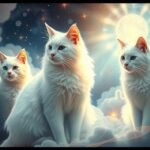 Tre gatti bianchi misteriosi illuminati dalla luna