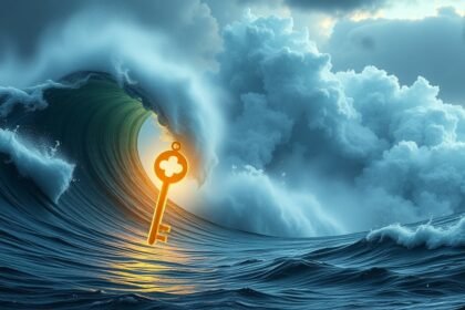 Chiave dorata tra onde giganti che simboleggiano travolgimento emotivo