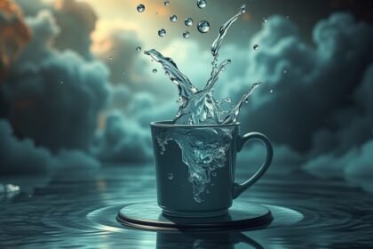 Un'immagine di un bicchiere d'acqua che spruzza, simbolo di liberazione.