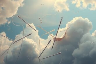 Cucire tra le nuvole: simbolo di riparazione e pazienza.