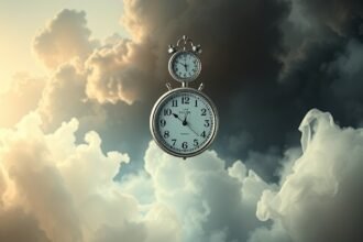 Orologi in un cielo nuvoloso simbolizzano ansie e desideri