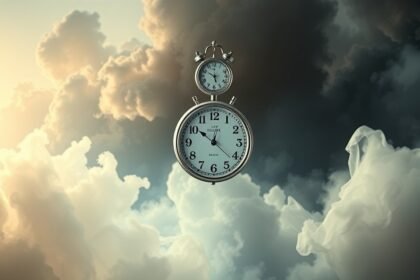 Orologi in un cielo nuvoloso simbolizzano ansie e desideri