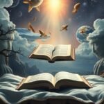 Immagine simbolica di libri aperti e elementi naturali, rappresentante i sogni