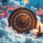 Ruota del Lotto su nuvole e stelle, simbolo di sogni e numeri.