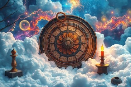 Ruota del Lotto su nuvole e stelle, simbolo di sogni e numeri.