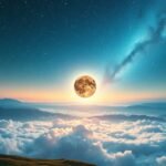 Vista notturna dei cieli stellati con la luna e nuvole