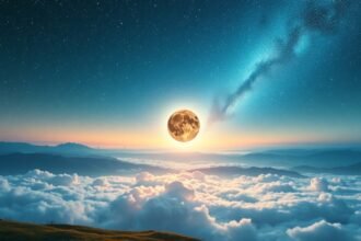 Vista notturna dei cieli stellati con la luna e nuvole