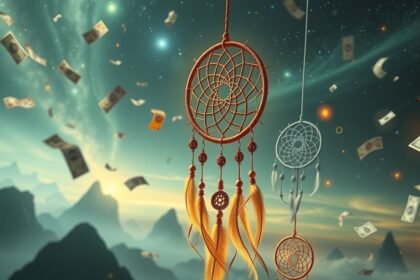 Sognare soldi con dreamcatchers e banconote fluttuanti nell'aria
