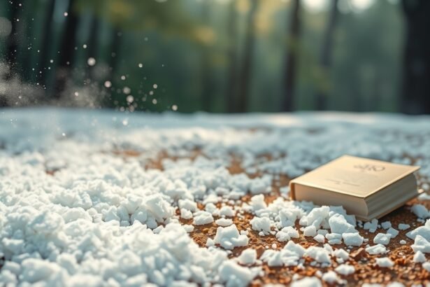 Zucchero sparso a terra con un libro sullo sfondo naturale
