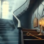 Scala che scende con simbolismo di introspezione e cambiamento.