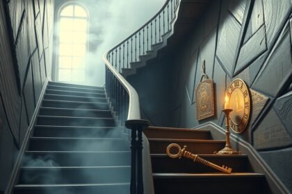 Scala che scende con simbolismo di introspezione e cambiamento.