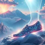 Scarpa decorativa su un vetta montuosa con un cielo spettacolare.