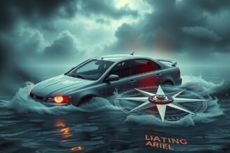 Auto in acqua simboleggia la difficoltà di trovare la direzione