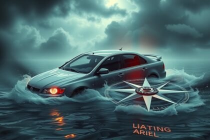 Auto in acqua simboleggia la difficoltà di trovare la direzione