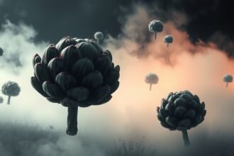 Carciofi in un paesaggio onirico simbolo di affetto e prosperità