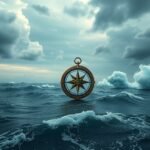 Una bussola sul mare agitato, simbolo di introspezione e conflitti interiori.