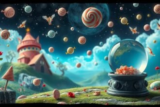 Mondo onirico con confetti, dolcezze e simboli di buona sorte