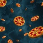 Pizza galleggiante nel cielo di notte, simbolo di fame e socialità