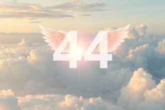 Numero angelico 44 con ali tra le nuvole