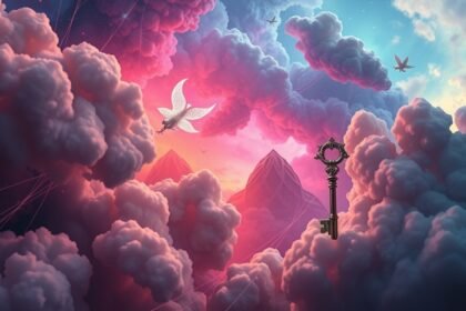 Chiave sopra le nuvole in un sogno di violazione della privacy