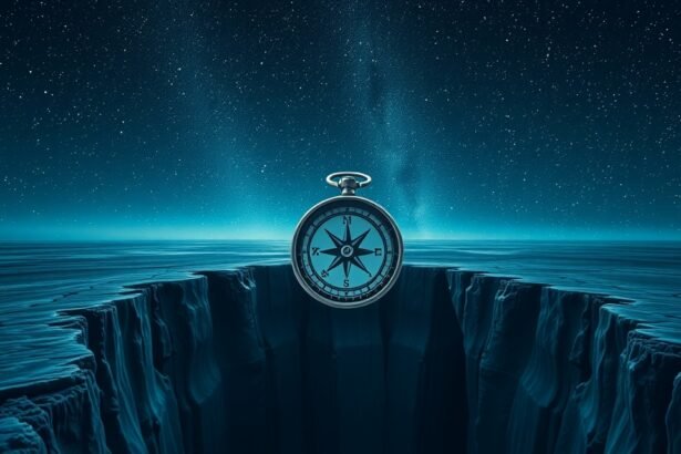Un orologio da tasca sopra una voragine sotto un cielo stellato