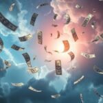 Banconote che fluttuano tra le nuvole in un cielo sereno