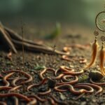Lombrichi e un dreamcatcher tra la vegetazione