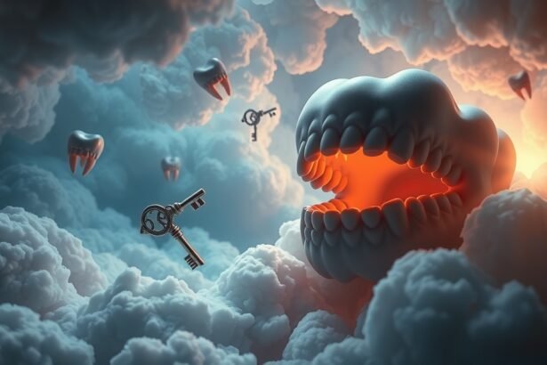 Illustrazione artistica di denti e chiavi tra le nuvole