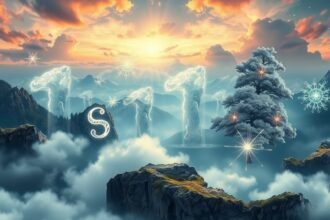 Immagine evocativa dei numeri 1616 con simboli angelici in un paesaggio onirico.