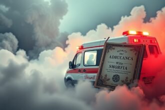 Ambulanza simbolo di urgenza e messaggi della Smorfia Napoletana