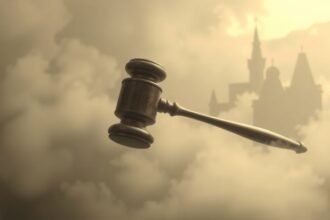 Martelletto di giustizia sospeso tra le nuvole