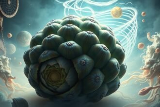 Carciofo stilizzato in un contesto onirico e fantastico