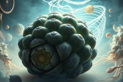 Carciofo stilizzato in un contesto onirico e fantastico