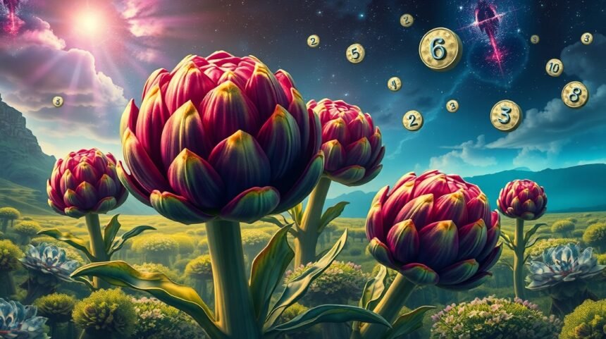 Carciofi colorati con numeri per l'interpretazione onirica