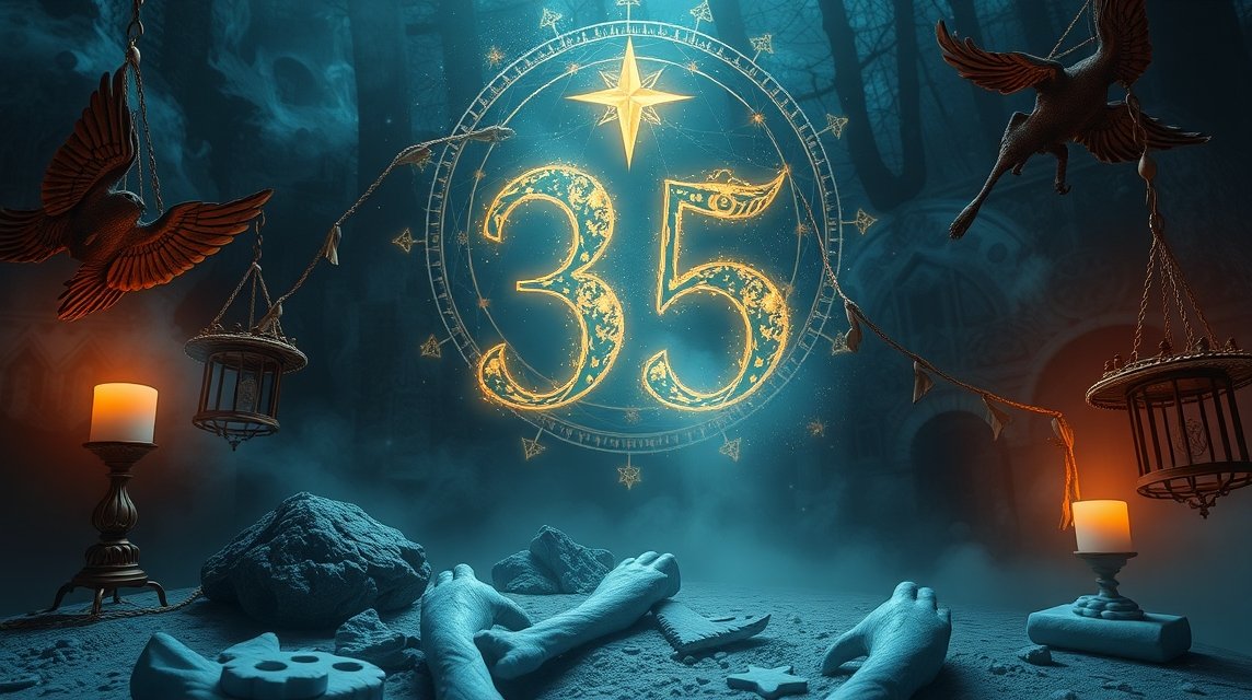 Numero 35 della Smorfia Napoletana con simboli misteriosi