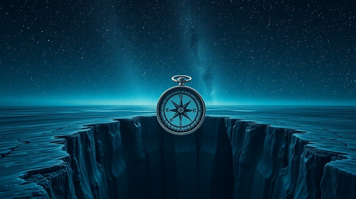 Un orologio da tasca sopra una voragine sotto un cielo stellato