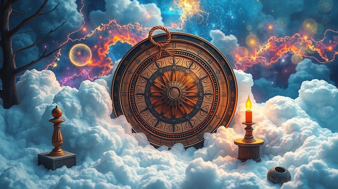 Ruota del Lotto su nuvole e stelle, simbolo di sogni e numeri.