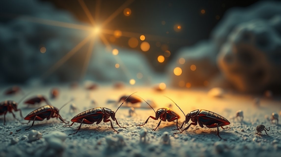 Piccoli scarafaggi che simboleggiano fastidi quotidiani.